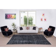 203 x 316  cm  El Dokuması Yeniden Boyanmış Eski Türk Halısı, Modern Siyah El Yapımı Yünlü Halı