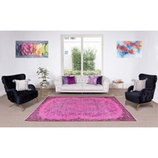 162 x 280  cm  El Dokuması Yeniden Boyanmış Eski Türk Halısı, Modern Pembe El Yapımı Yünlü Halı