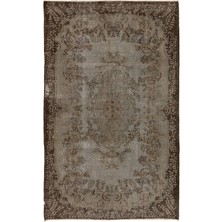 ( 175 x 283  cm ) Gri Renkli El Dokuması Anadolu Halısı, Madalyon Desenli ve Çiçek Desenli Halı