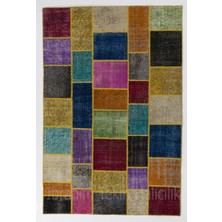 200 x 300  cm  Çok Renkli Patchwork Halı, El Dokuması Otantik Halı, Geometric Halı