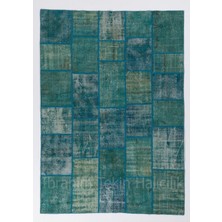 213 x 305  cm  Turkuaz Renkli Patchwork Halı, Otantik Renkli Halı, Renkli Peçvörk