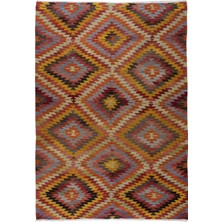 184 x 258  cm  Oda Boyutunda Kilim Halı, Eski El Dokuması Geometrik Desenli Kilim