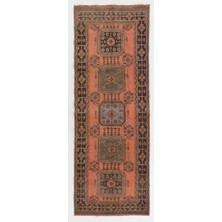 127 x 347  cm  Otantik Eski Türk Köy Koşucusu. Koridor Için El Düğümlü Yün Halı