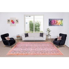 210 x 326  cm  Pembe Renkli Yünlü Halı, Modern El Dokuması Yeniden Boyanmış Eski Türk Halısı