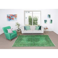 168 x 263  cm  El Dokuması Yeniden Boyanmış Eski Türk Halısı, Modern Yeşil El Yapımı Yünlü Halı