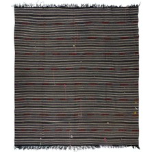 217 x 235  cm  Benzersiz El Dokuma Çizgili Kilim, Eski Düz Dokuma Anadolu Halısı