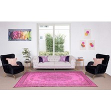 183 x 304  cm  El Dokuması Yeniden Boyanmış Eski Türk Halısı, Modern Pembe El Yapımı Yünlü Halı
