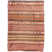 170 x 236  cm  Çok Renkli El Dokuma Eski Kilim (Düz Dokuma), Tamamen Yün