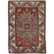 73 x 96  cm  El Yapımı Geometrik Madalyon Tasarım Halı, Küçük Eski Türk Kırmızı Halı