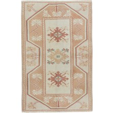 80 x 120  cm  Eski Geometrik Küçük Halı, El Yapımı Vurgulu Halı, Türk Paspası