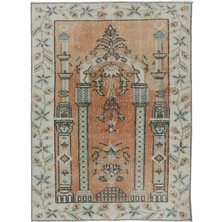 86 x 115  cm  Kırmızı ve Bej Eski Seccade, El Yapımı Türk Küçük Halı