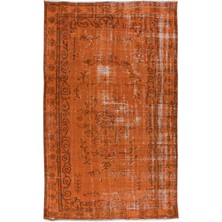 160 x 258  cm  Turuncu Yemek Odası Halısı, Bohem Tarzı El Dokuma Halı, El Yapımı Türk Halısı