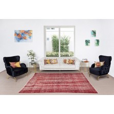 176 x 265  cm  El Dokuması Yeniden Boyanmış Eski Türk Halısı, Modern Kırmızı El Yapımı Yünlü Halı