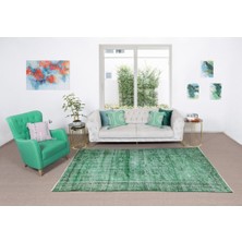 153 x 257  cm  El Dokuması Yeniden Boyanmış Eski Türk Halısı, Modern Yeşil El Yapımı Yünlü Halı