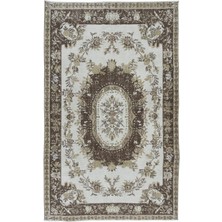 162 x 255  cm  Klasik Aubusson'dan Esinlenmiş Bej ve Kahverengi Eski Halı, Solmuş El Düğümlü Halı