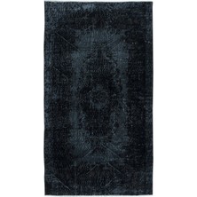 114 x 200  cm  Siyah ve Kömür Grisi El Dokuması Küçük Halı, Modern El Düğümlü Eski Halı