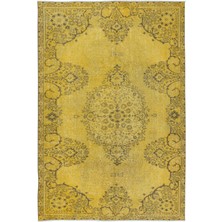 166 x 242  cm  El Dokuma Modern Halı, El Düğümlü Sarı Yenilenmiş Türk Halısı