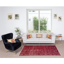 118 x 211  cm  El Dokuması Yeniden Boyanmış Eski Türk Halısı, Modern Kırmızı El Yapımı Yünlü Halı