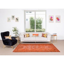 152 x 267  cm  El Dokuması Otantik Eski Anadolu Halısı Modern Turuncu El Yapımı Yünlü Halı