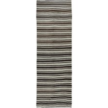125 x 390  cm  Bej ve Kahverengi Doğal Yünden Düz Dokuma Eski Anadolu Yolluk Kilim, Koridor Kilimi
