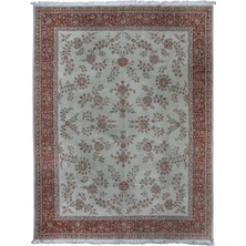 340 x 437  cm  Bej ve Kırmızı Renklerde Eski El Yapımı Çiçek Desenli Türk Büyük Boy Halı