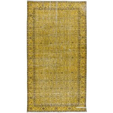 153 x 281  cm  Decorative Sarı El Dokuması Halı, Yeniden Boyanmış Eski Halı