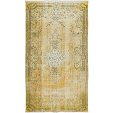 161 x 273  cm  Modern Ev Dekoru El Dokuması Sarı Türk Halısı, Yünlü Oturma Odası Halısı