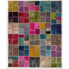270 x 340  cm  Çok Renkli Patchwork Halı, El Dokuma Halı, El Dokuma Peçvörk, Geometric Halı