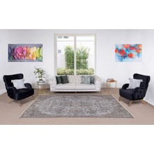 188 x 300  cm  El Dokuması Yeniden Boyanmış Eski Türk Halısı, Modern Gri El Yapımı Yünlü Halı