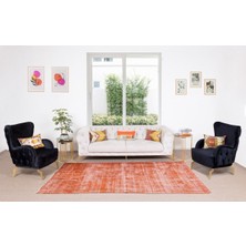 163 x 282  cm  El Dokuması Yeniden Boyanmış Eski Türk Halısı, Modern Turuncu El Yapımı Yünlü Halı