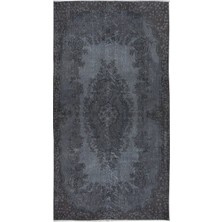 111 x 206  cm  Gri El Yapımı Halı, Yenilenmiş Yün ve Pamuktan Yapılmış Eski Küçük Halı