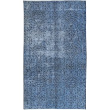 162 x 275  cm  Gökyüzü Mavisi Yenilenmiş Halı, Eski El Dokuması Halı, Çiçek Desenli Halı