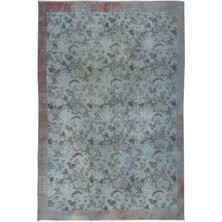 214 x 314  cm  Yenilenmiş Mavi El Yapımı Halı, Modern Yün ve Pamuktan Yapılmış Eski Halı