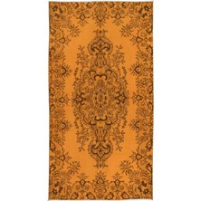 109 x 209  cm  Eski El Yapımı Türk Işi Turuncu Halı, El Dokuma Turuncu Halı