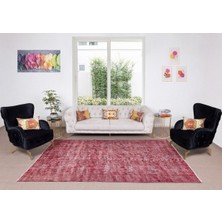 183 x 295  cm  El Dokuması Yeniden Boyanmış Eski Türk Halısı, Modern Kırmızı El Yapımı Yünlü Halı