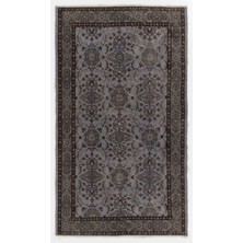(120 x 210  cm ) Gri Renkli Anadolu Halısı, El Dokuması Çiçek Desenli Anadolu Halı