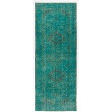 (150 x 390  cm ) Turkuaz Renkli El Dokuması Anadolu Halısı, Otantik ve Modern Renkli Halı