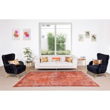 185 x 295  cm  El Dokuması Otantik Eski Anadolu Halısı, Modern Turuncu El Yapımı Yünlü Halı