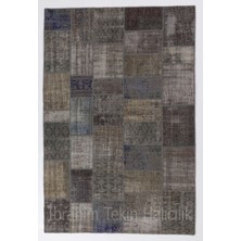 200 x 300  cm  Koyu Tonlarda Patchwork Halı,  El Dokuma Anadolu Halısı,