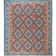 258 x 280  cm  Geometrik Detaylı Iskandinav El Dokuması Eski Kilim Halı, 'düz Dokuma',  Yün