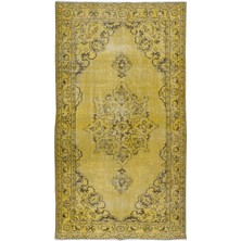 152 x 270  cm  Decorative Sarı El Dokuması Halı, Yeniden Boyanmış Eski Halı