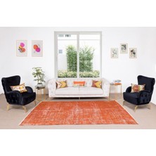 200 x 300  cm  El Dokuması Otantik Eski Anadolu Halısı, Modern Turuncu El Yapımı Yünlü Halı