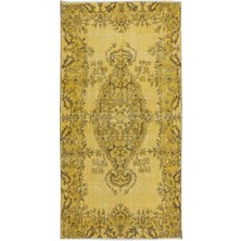 106 x 210  cm  El Dokuması Türk Işi Halı, Yünlü El Yapımı Sarı Halı