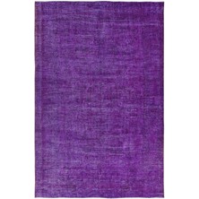 210 x 309  cm  Mor Yeniden Boyanmış El Yapımı Halı, El Dokuması Türk Halısı, Modern Alan Halısı