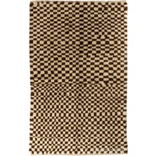 152 x 215  cm  Doğal Boyanmamış Yünden Yapılmış Damalı El Dokuma "tülü" Halı. Krem ve Kahve Renkler