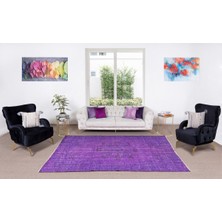 178 x 253  cm  El Dokuması Yeniden Boyanmış Eski Türk Halısı, Modern Mor El Yapımı Yünlü Halı