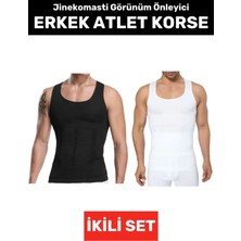 Jinekomasti Dik Duruş Düzeltici Göbek  Elastik Erkek Atlet Korse Siyah-Beyaz Ikili Set