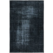202 x 294  cm  Siyah El Dokuması Halı, Yenilenmiş Büyük Halı, Yeniden Boyanmış Eski Halı