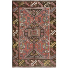 119 x 173  cm  El Yapımı Geometrik Madalyon Tasarımlı Halı, 1960'LARDAN Halı, Eski Türk Kırmızı Halı