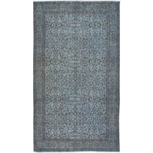 164 x 276  cm  Eski El Yapımı Çiçek Desen Halı, El Dokuma Gökyüzü Mavisi Halı